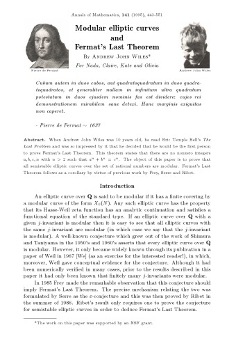 ﻿منحنی های بیضوی مدولار و آخرین قضیه فرما