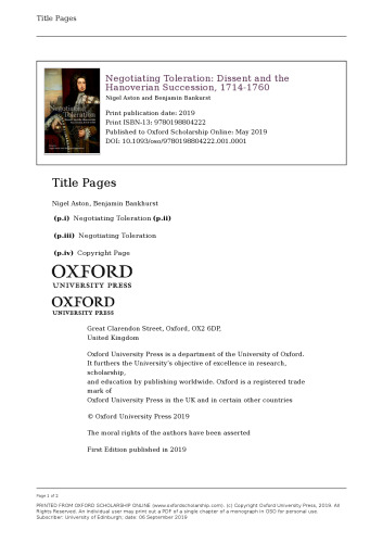 ﻿تحمل مذاکره: دگراندیشی و جانشینی هانوفر، 1714-1760