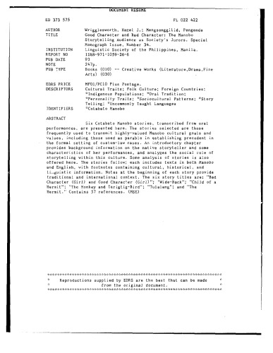 ﻿شخصیت خوب و شخصیت بد: مخاطبان داستان سرای Manobo به عنوان اعضای هیئت منصفه انجمن