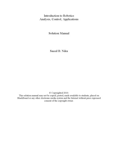 ﻿مقدمه ای بر رباتیک: تجزیه و تحلیل ، کنترل ، برنامه ها - کتابچه راهنمای راه حل ها