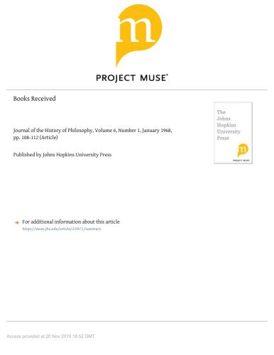 ﻿مجله تاریخ فلسفه ، دوره 6 ، شماره 1 ، ژانویه 1968