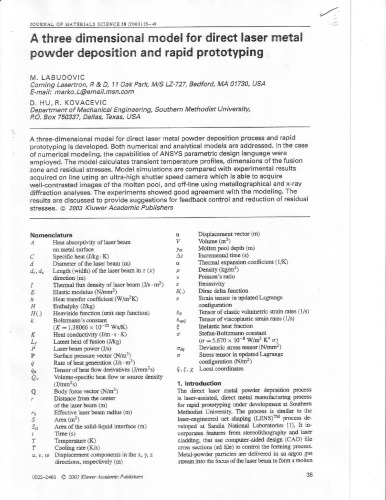 ﻿مدل سه بعدی برای رسوب مستقیم پودر فلز با لیزر و نمونه سازی سریع