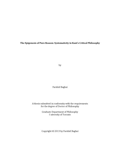 The Epigenesis of Pure Reason: Systematicity in Kant’s Critical Philosophy