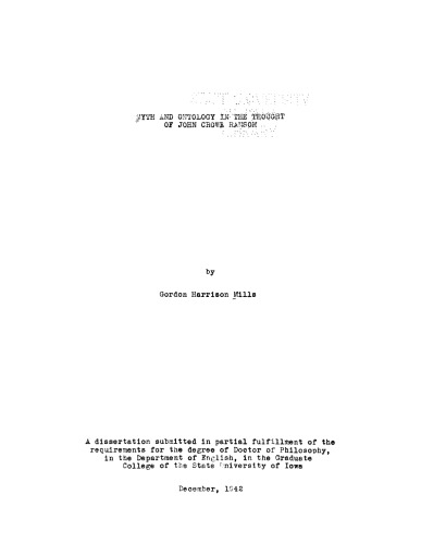 ﻿اسطوره و هستی شناسی در اندیشه جان کرو باج