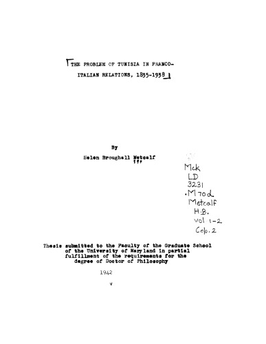 ﻿مشکل تونس در روابط فرانسه و ایتالیا، 1835-1938
