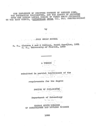 ﻿تأثیر رطوبت ذرت پوسته شده، دمای بخور، و طول مدت قرار گرفتن در معرض میانگین دوز کشنده سه ماده بخور دانه بر روی شپشک برنج، (Sitophilus oryza (L)، fam. Curculionidae)