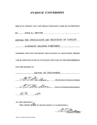 ﻿تهیه و واکنش برخی ترکیبات هالوژن آلیفاتیک