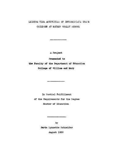 ﻿فعالیت های اوقات فراغت کودکان پایه متوسطه در مدرسه Mat[t]hew Whaley