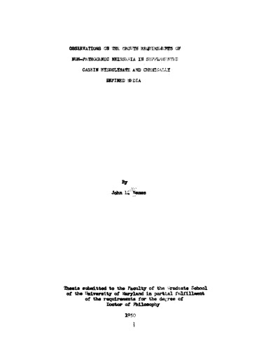 ﻿مشاهدات در مورد نیازهای رشد نایسریا غیر بیماریزا در هیدرولیز کازئین مکمل و محیط های شیمیایی تعریف شده