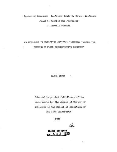 ﻿آزمایشی در توسعه تفکر انتقادی از طریق آموزش هندسه نمایشی صفحه