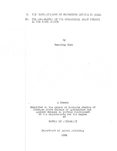 ﻿I. هیستوپاتولوژی اکتیما مسری در گوسفند II. تکثیر عامل اتیولوژیک (ویروس) در جنین جوجه