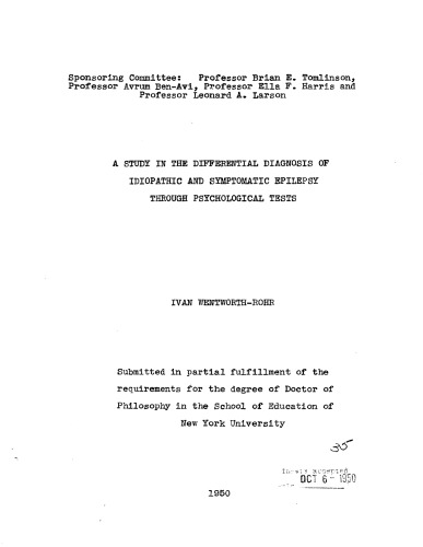﻿مطالعه ای در تشخیص افتراقی صرع ایدیوپاتیک و علامتی از طریق تست های روانشناختی