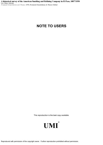 ﻿بررسی تاریخی شرکت ذوب و پالایش آمریکایی در ال پاسو، 1887-1950