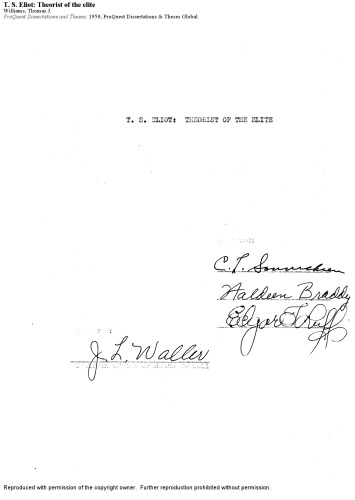 ﻿T. S. Eliot: نظریه پرداز نخبگان