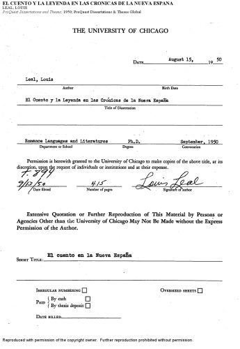 ﻿EL CUENTO Y LA LEYENDA EN LAS CRONICAS DE LA NUEVA اسپانیا