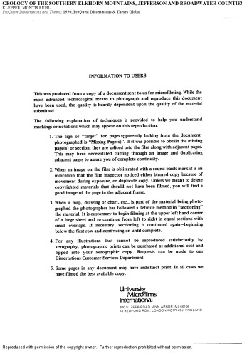 ﻿زمین شناسی کوه های الکهورن جنوبی، شهرستان های جفرسون و برادواتر، مونتانا