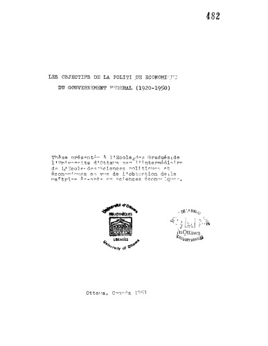 ﻿Les Objectifs de la politique économique du Gouvernement Fédérale (1920-1950)