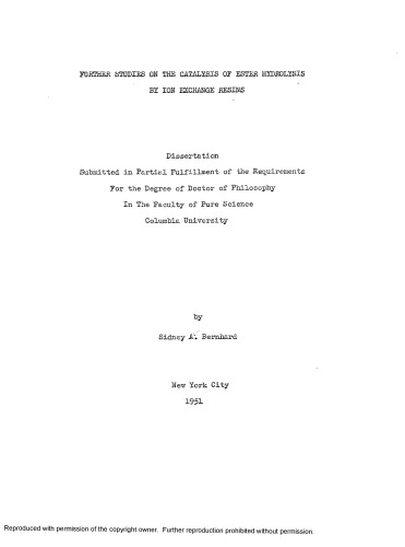 ﻿مطالعات بیشتر در مورد کاتالیز هیدرولیز استر توسط رزین های تبادل یونی