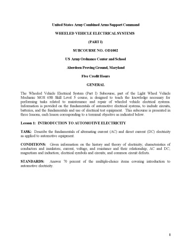 ﻿دوره مکانیک ارتش ایالات متحده - سیستم های الکتریکی وسایل نقلیه چرخ دار I OD1002