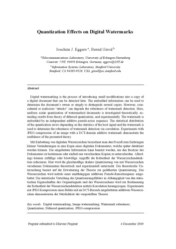 ﻿اثرات کوانتیزاسیون بر روی واترمارک های دیجیتال