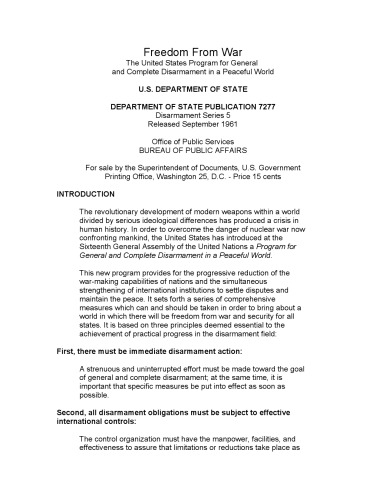 آزادی از جنگ برنامه ایالات متحده برای خلع سلاح عمومی و کامل در یک جهان صلح آمیز