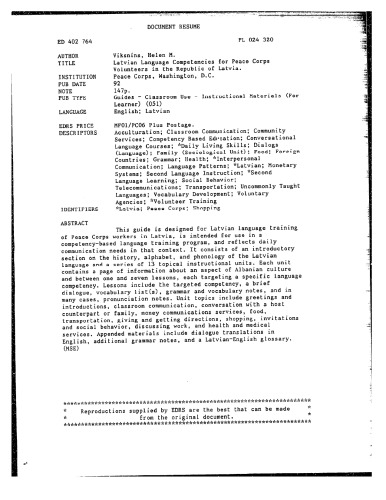 ﻿صلاحیت های زبان لتونی برای داوطلبان سپاه صلح در جمهوری لتونی