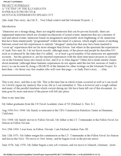 پروژه سوپرمن - کنترل ذهن و پروژه های مونتاوک