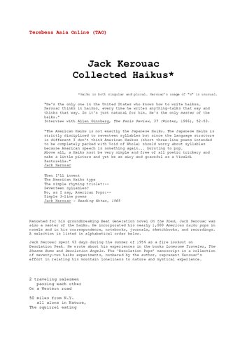 ﻿جک کرواک، هایکو، هایکوس