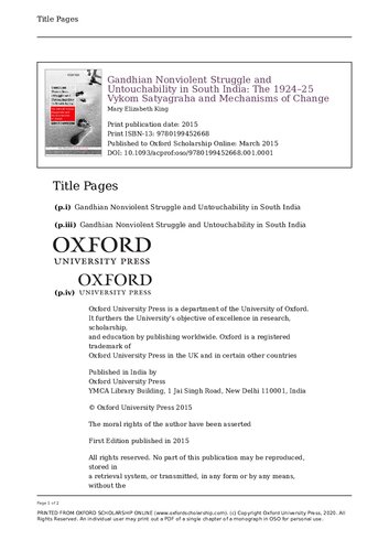 ﻿مبارزه غیر خشونت آمیز و غیرقابل لمس گاندی در جنوب هند: 1924-1925 Vykom Satyagraha و مکانیسم های تغییر