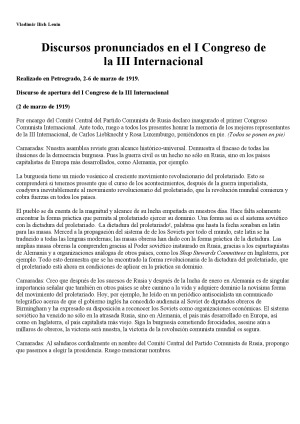 ﻿سخنرانی های ایراد شده در اولین کنگره انترناسیونال سوم