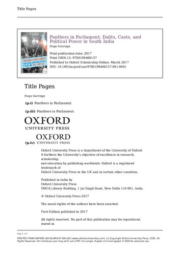 ﻿پلنگ ها در پارلمان: دالیت ها، کاست، و قدرت سیاسی در جنوب هند