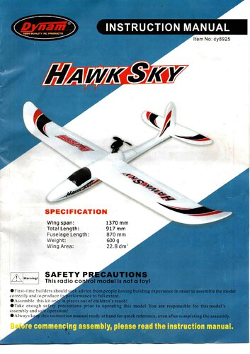 ﻿راهنمای دستورالعمل هواپیما Hawk Sky RC