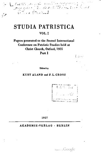 ﻿Studia Patristica، جلد اول