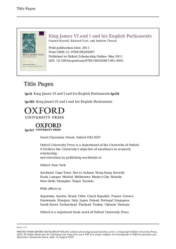 ﻿پادشاه جیمز ششم/یکم و پارلمان های انگلیسی اش