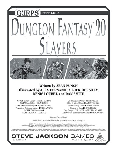 ﻿GURPS Dungeon Fantasy 20: Slayers