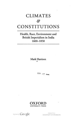 ﻿آب و هوا و قوانین اساسی: سلامت، نژاد، محیط زیست و امپریالیسم بریتانیا در هند، 1600-1850