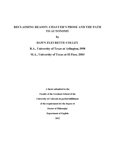 ﻿بازیابی دلیل: نثر چاسر و مسیر خودمختاری