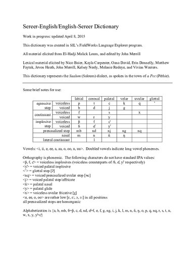 ﻿دیکشنری Sereer-English/English-Sereer