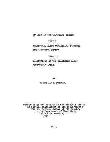 ﻿مطالعات در سری تیوفن: I. اسیدهای باربیتوریک حاوی گروه های 3-تنیل و 3-تینیل. II. جهت گیری در حلقه تیوفن: اسیدهای کربوکسیلیک