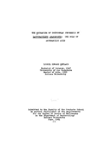﻿مکانیسم سنتز تریپتوفان توسط لاکتوباسیلوس آرابینوسوس: نقش اسید آنترانیلیک