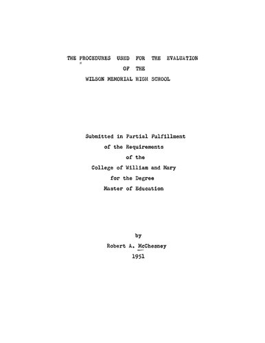﻿رویه های مورد استفاده برای ارزیابی دبیرستان یادبود ویلسون