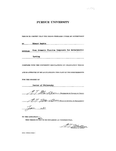 ﻿برخی از ترکیبات فلوئور معطر برای آزمایش انتهلمینتیک