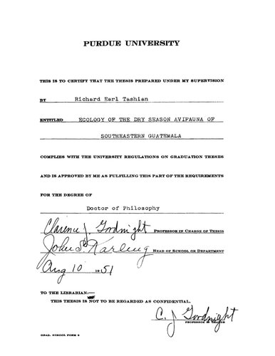 ﻿اکولوژی پرندگان فصل خشک جنوب شرقی گواتمالا