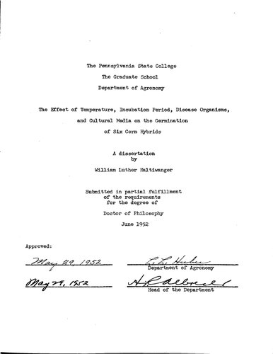 ﻿تأثیر دما، دوره نهفتگی، ارگانیسم‌های بیماری و رسانه‌های فرهنگی بر جوانه‌زنی شش هیبرید ذرت