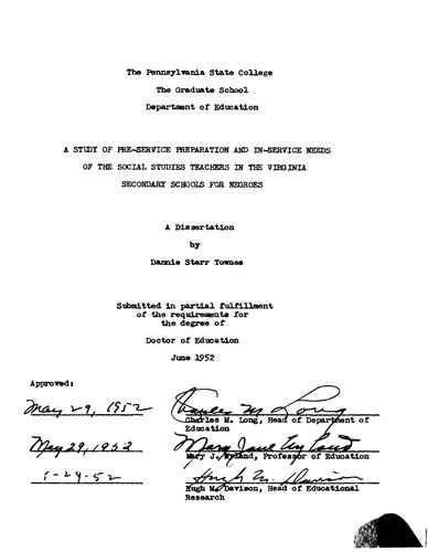 ﻿مطالعه آماده سازی قبل از خدمت و نیازهای خدماتی معلمان مطالعات اجتماعی در مدارس متوسطه ویرجینیا برای سیاه پوستان