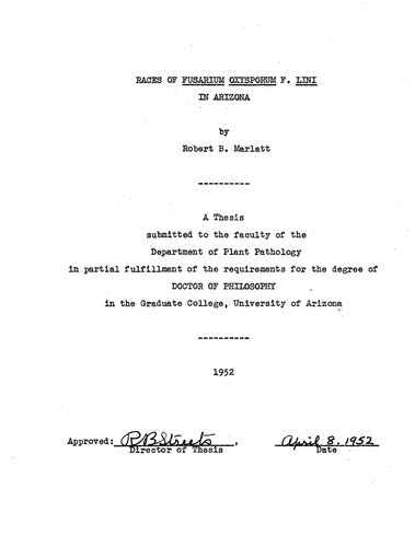 ﻿نژادهای FUSARIUM OXYSPORUM F. LINI در آریزونا