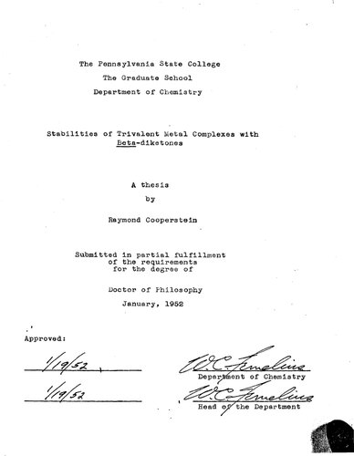 ﻿پایداری کمپلکس های فلزی سه ظرفیتی با بتا دیکتون ها