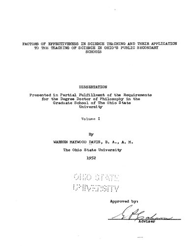 ﻿عوامل موثر در تدریس علوم و کاربرد آنها در تدریس علوم در مدارس متوسطه دولتی اوهیو (جلد I و II)