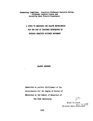 ﻿مطالعه ای برای توصیف و تجارب مرتبط با استفاده از آموزگاران علاقه مند به راهنمایی حرکت ریتمیک خلاق