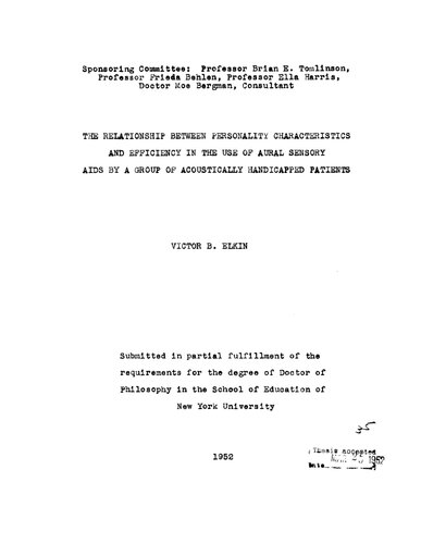 ﻿ارتباط بین ویژگی های شخصیتی و کارایی در استفاده از کمک های حسی شنوایی توسط گروهی از بیماران ناتوان شنیداری